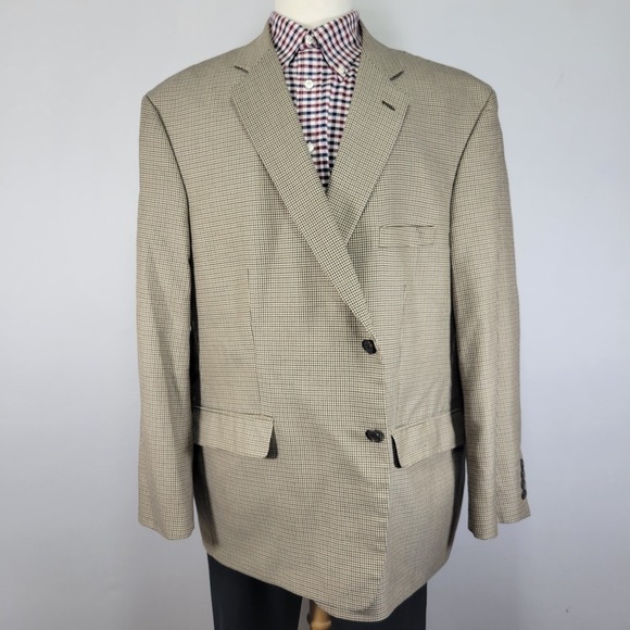 Chaps Men's Sport Coat Blazer Two Button Brown Houndstooth Poly Blend 52R